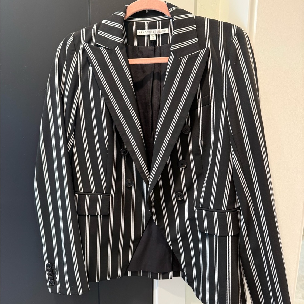 Veronica Beard Black and White Striped Miller Blazer